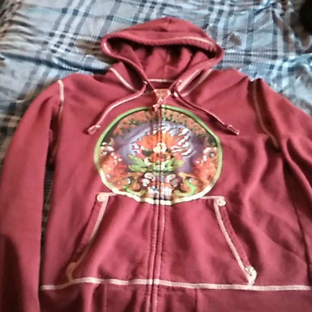 True Religion mens burgundy zip down hoodie XL